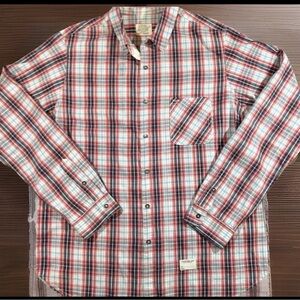 AVIATOR COLBY-KANE Shirt Mens Large Red Ivory Black Blue Plaid Button Up $185
